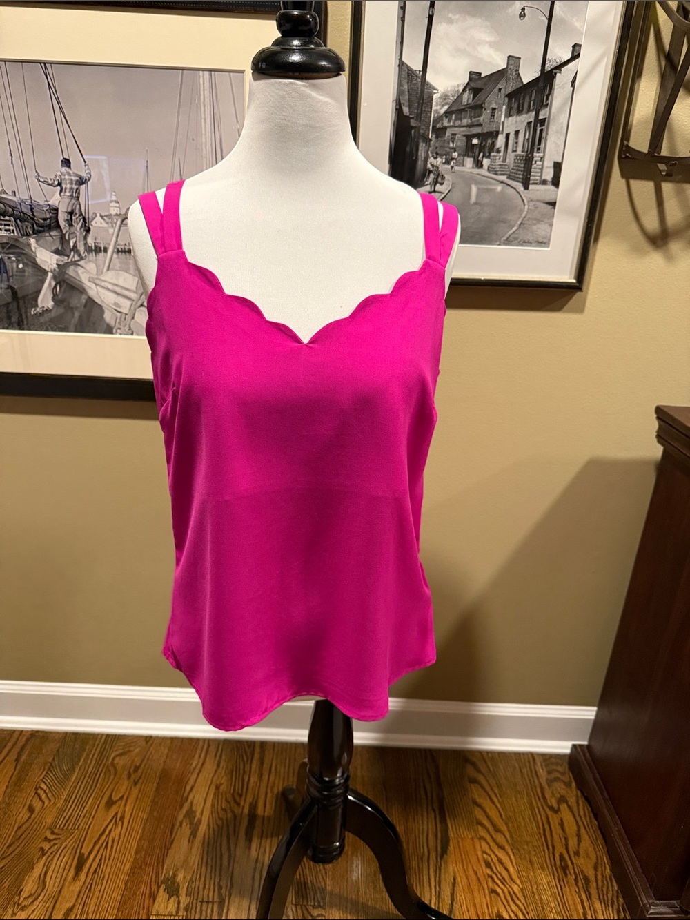Skies Are Blue Hot Pink Scallop-Edge Camisole